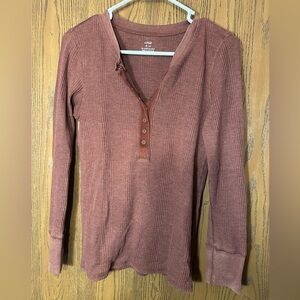 Aerie Rust Ribbed Button-Up Top